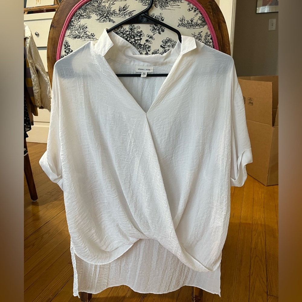 High low white satin like blouse